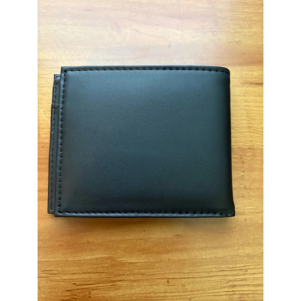 Nets NBA Bifold Wallet Black Faux Leather Logo Mens Card Holder ID Window